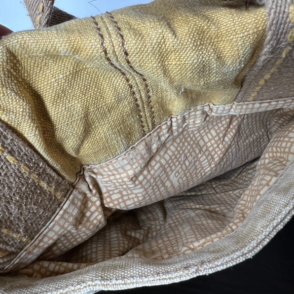 Fossil Yellow Canvas Crossbody Messenger Bag Leather Trim Buckle Flap Organizer - Picture 11 of 14